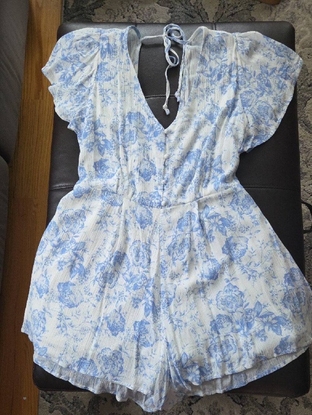 Altar'd State White Romper Dress with Light Blue Floral Print